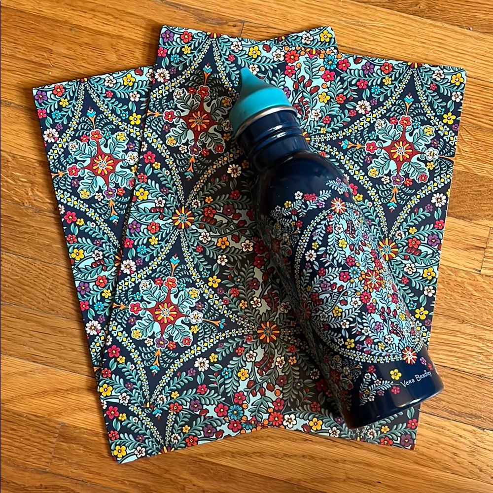 Vera Bradley Multicolor Floral Water Bottle and two folders